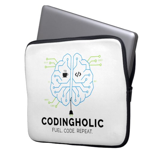 Codingholic Tech Brain Programmer | Entwickler Laptopschutzhülle (Vorderseite Links)