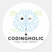 Codingholic Tech Brain Programmer Runder Aufkleber (Vorderseite)
