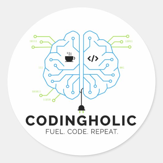 Codingholic Tech Brain Programmer Runder Aufkleber (Vorderseite)