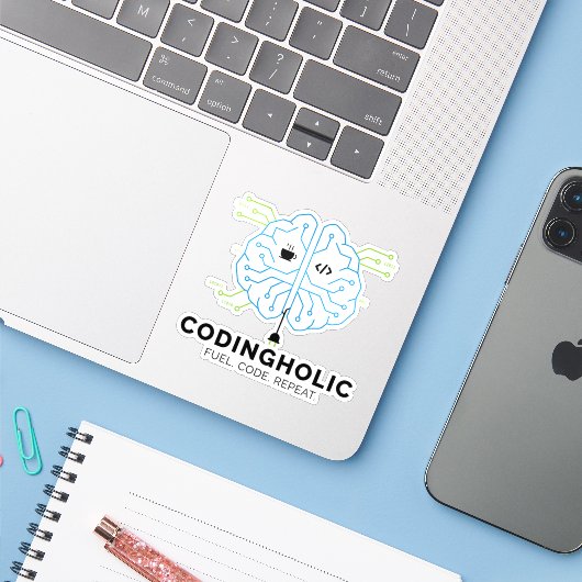 Codingholic Tech Brain Programmierer Aufkleber (Laptop mit iPhone)