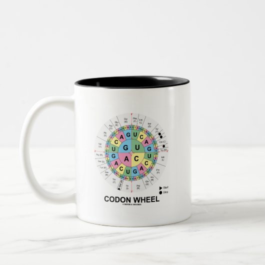 Codon-Rad (RNS Codons-Aminosäuren) Zweifarbige Tasse (Links)