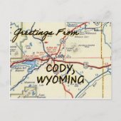 Cody Wyoming Vintag Map Postkarte (Vorderseite)
