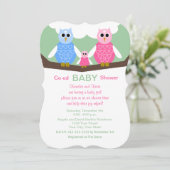 Coed Couples Owls Baby Girl Dusche Einladung (Stehend Vorderseite)