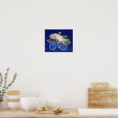 Coelacanth Fahrradfahren mit Blume Poster (Küche)