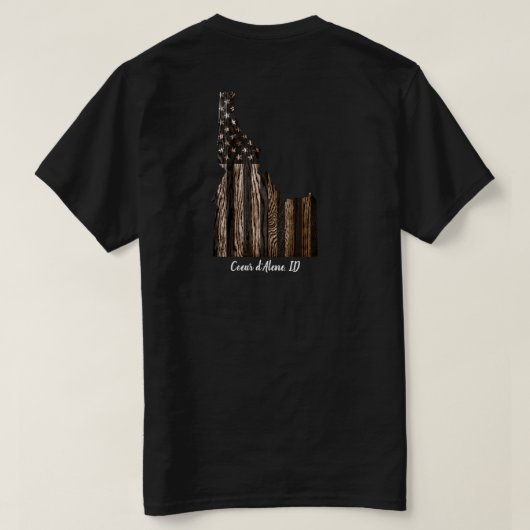COEUR D'ALENE - IDAHO PATRIOT BURNT HOLZ BLUT T-Shirt (Design Rückseite)