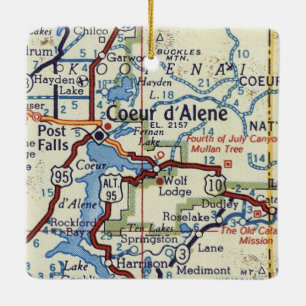 Coeur d'Alene Vintage Karte Keramikornament