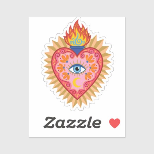 Cœur Sacré Mexicain avec Œil Protecteur et Flamme  Aufkleber (Blatt)