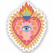 Cœur Sacré Mexicain avec Œil Protecteur et Flamme  Aufkleber (Vorderseite)