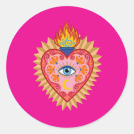 Cœur Sacré Mexicain avec Œil Protecteur et Flamme  Runder Aufkleber