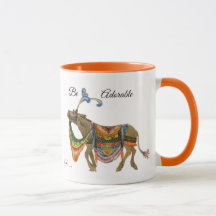 Coffe-Tasse, orange, niedlicher, farbiger Esel