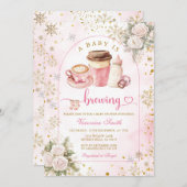 Coffee A Baby is Brewing Pink Bow Baby Shower Gold Einladung (Vorne/Hinten)