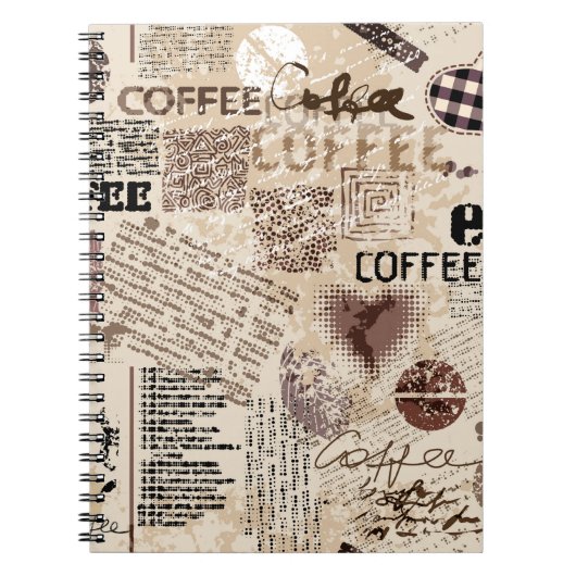 Coffee. Abstraktes Kaffeemuster auf braunem Hinter Notizblock (Vorderseite)