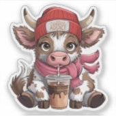 Coffee Addict Cow Aufkleber (Vorderseite)