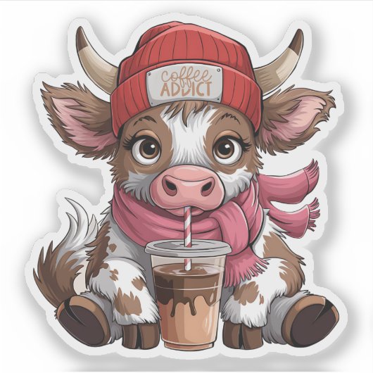 Coffee Addict Cow Aufkleber (Vorderseite)