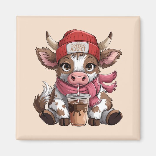 Coffee Addict Cow Magnet (Vorne)