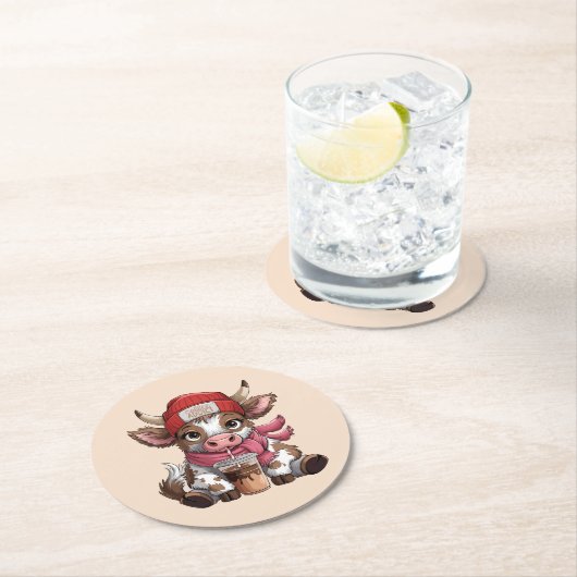 Coffee Addict Cow Runder Pappuntersetzer (Vor Ort)