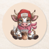 Coffee Addict Cow Runder Pappuntersetzer (Vorderseite)