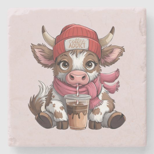 Coffee Addict Cow Steinuntersetzer (Vorderseite)