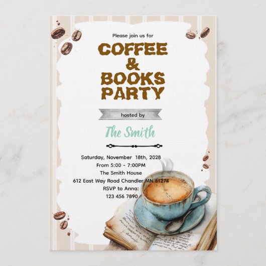 Coffee and book party invitation einladung (Vorderseite)