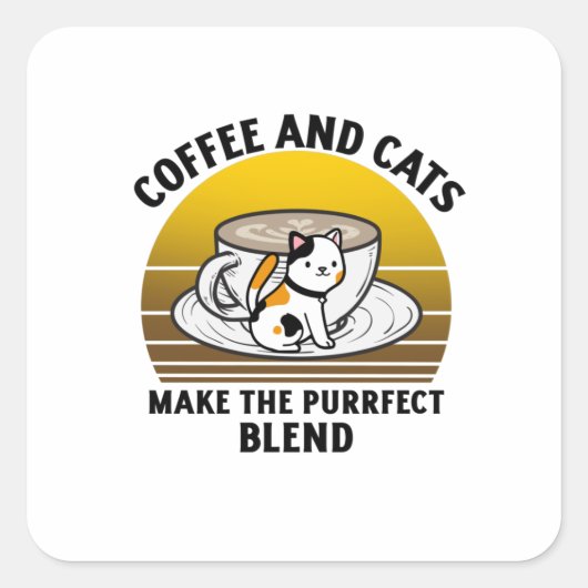 Coffee and cats make the purrfect blend quadratischer aufkleber (Vorderseite)