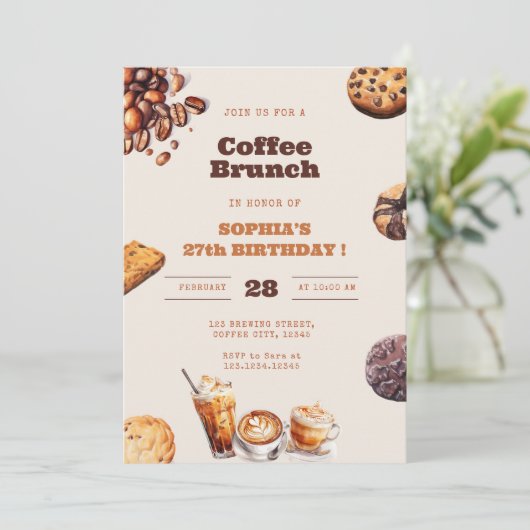 Coffee and Cookies Brunch Any Age Birthday Einladung (Stehend Vorderseite)