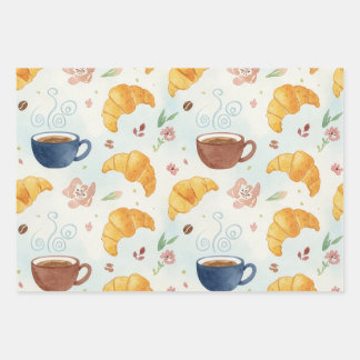 Coffee and Croissant Design Gift Wrap Flat Wrap Geschenkpapier Set