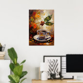 Coffee Art: Steaming Mug & Cherry Branch Poster (Heimbüro)