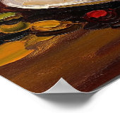 Coffee Art: Steaming Mug & Cherry Branch Poster (Ecke)