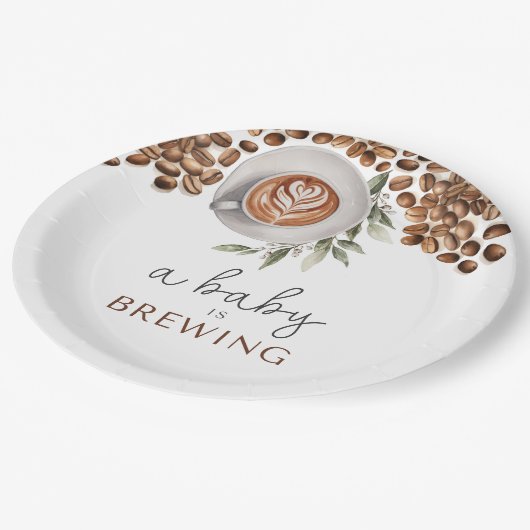 Coffee Baby Shower - ein Baby wird brauen Pappteller (Schrägansicht)