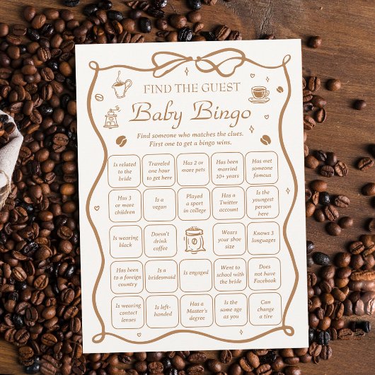 Coffee Baby Shower Finden Sie die Bingo Game Card Einladung