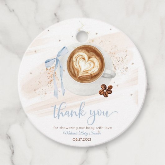 Coffee baby shower Is Brewing bow Geschenkanhänger (Vorderseite)