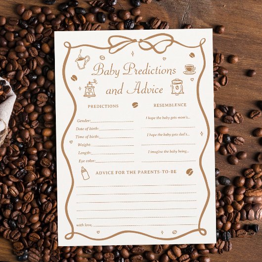 Coffee Baby Shower Predicitons Game Card Einladung