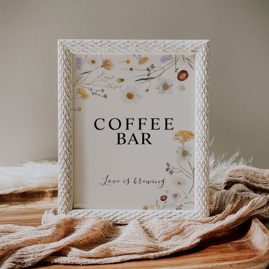 Coffee Bar Boho Wildblume Wedding Sign Poster