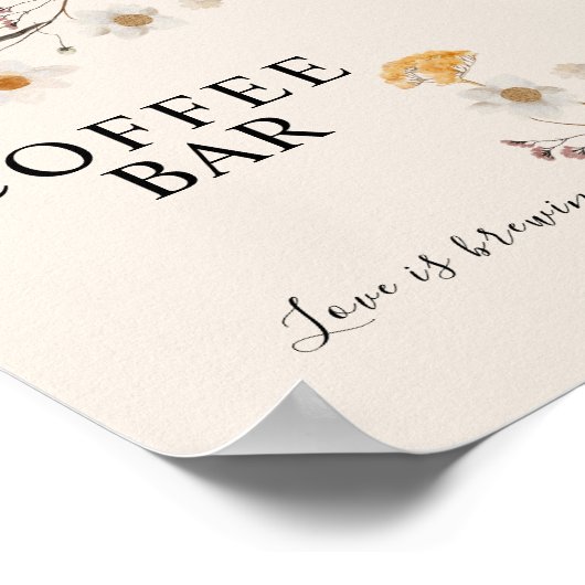 Coffee Bar Boho Wildblume Wedding Sign Poster (Ecke)