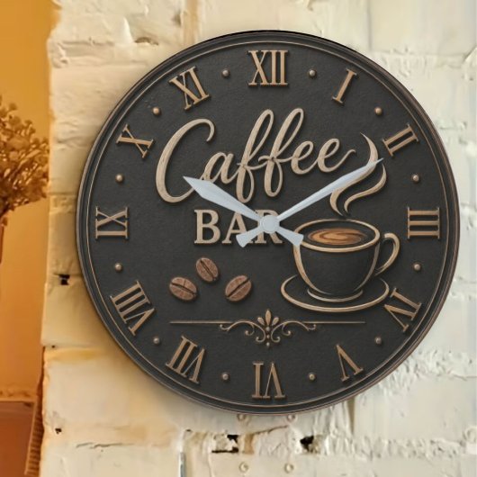 Coffee Bar Rustic Coffee Lover Station Gift Große Wanduhr