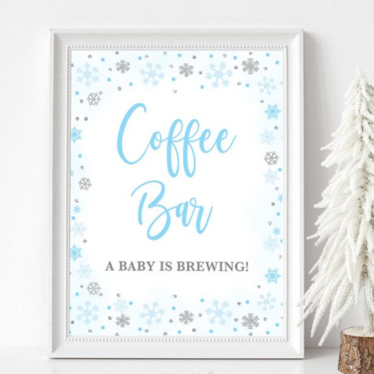 Coffee Bar Winter Blue & Silver Baby Duschzeichen Poster