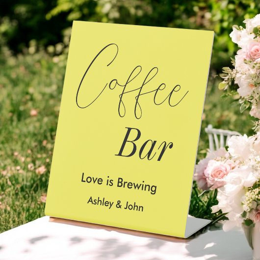 Coffee Bar Yellow Wedding Pedestal Schild