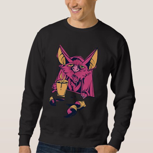 Coffee Bat Drinking Funny Bat Animal Drink Coffee Sweatshirt (Vorderseite)