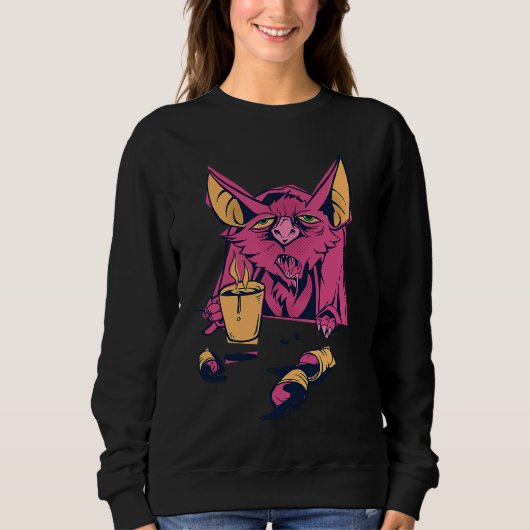 Coffee Bat Drinking Funny Bat Animal Drink Coffee Sweatshirt (Vorderseite)