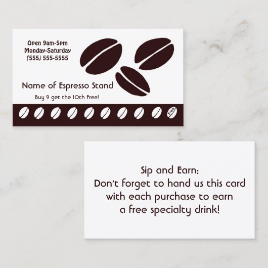 Coffee Bean Espresso Stand Loyalty Punch Card Treuekarte (Vorne/Hinten)