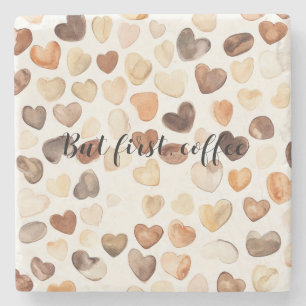Coffee Bean Hearts Kaffee zuerst Steinuntersetzer