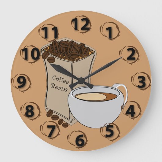 Coffee Beans Coffee Cup Round Wall Clock Große Wanduhr (Vorderseite)