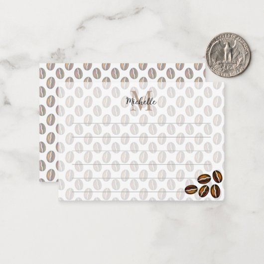 Coffee Beans Coffee Lover Lined Monogram Mitteilungskarte (Vorderseite/Rückseite Beispiel)