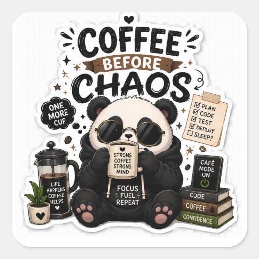 Coffee Before Chaos – Cozy Panda Coffee Aufkleber (Vorderseite)