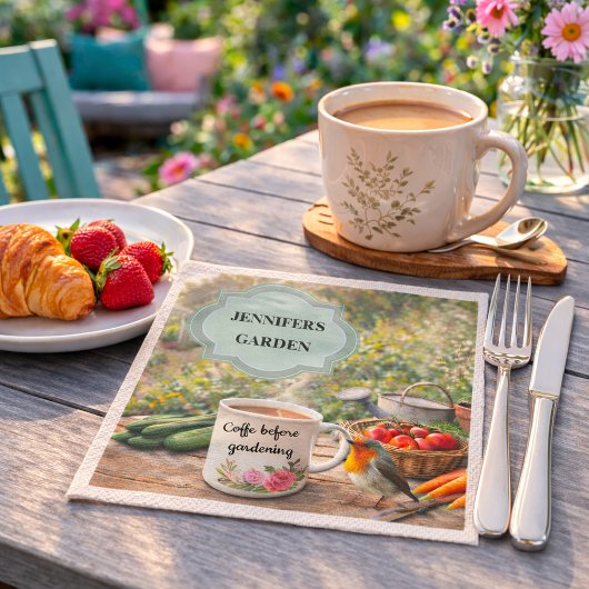 Coffee before gardening robin garden personal  serviette
