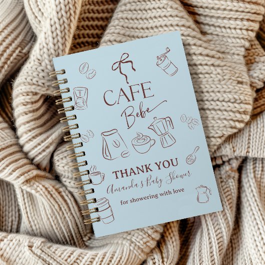 Coffee Blue Bow Cafe Bebe Baby Shower Gästebuch Notizblock