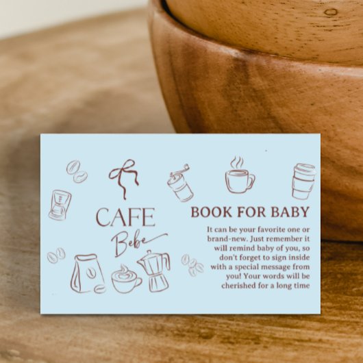 Coffee Blue Bow Cafe Bebe Boy Book For Baby Shower Begleitkarte