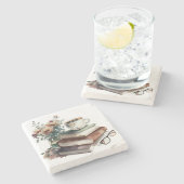 Coffee Boho Floral Watercolor Grün braun Steinuntersetzer (Seitenansicht)