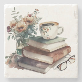 Coffee Boho Floral Watercolor Grün braun Steinuntersetzer