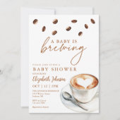 Coffee Brewing Baby Dusche Foto QR Code Einladung (Vorderseite)
